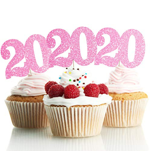 LINGPAR 20 Years Old Pink Cake Toppers Happy 20th Birthday Cupcake Toppers Twenty Birthday Party Decoration Supplies 24PCS