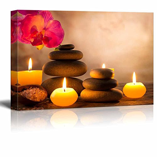 Canvas Prints Wall Art  Spa Still Life with Aromatic Candles and Zen Stones  Modern Wall DecorHome Decoration Stretched Gallery Canvas Wrap Giclee Print  Ready to Hang  16 x 24