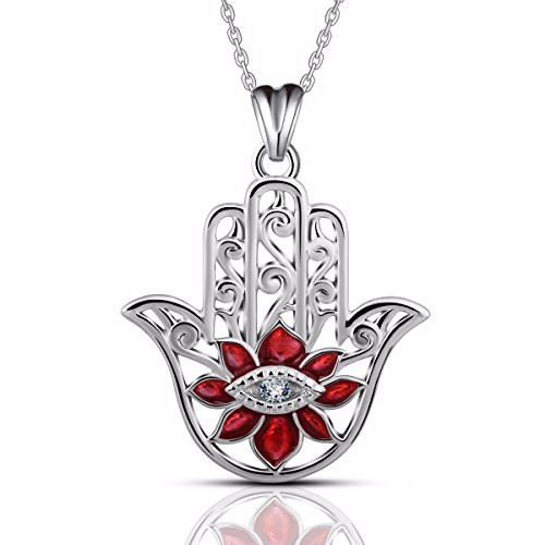 EUDORA 925 Sterling Silver Hamsa Hand Necklace Pendants for WomenEvil Eyes Gifts for Her 18 Red