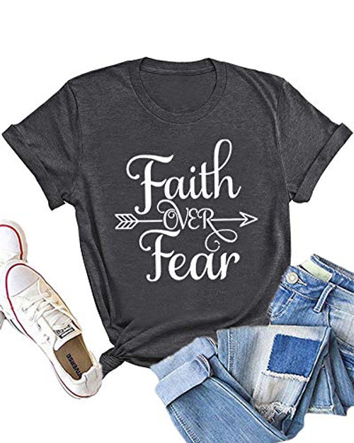 Dauocie Womens Faith Over Fear Letter Print Short Sleeve T Shirt Casual Arrow Christian Graphic Tees Tops Dauocie Womens Faith Over Fear Letter Print Short Sleeve T Shirt Casual Arrow Christian Graphic Tees Tops