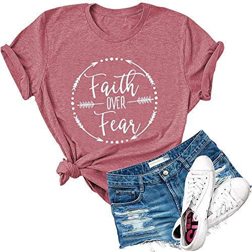 Dauocie Womens Faith Over Fear Arrow Ring Letter Print Short Sleeve T Shirt Novelty Christian Graphic Tees Tops Pink Dauocie Womens Faith Over Fear Arrow Ring Letter Print Short Sleeve T Shirt Novelty Christian Graphic Tees Tops Pink