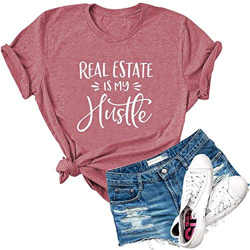 Dauocie Womens Real Estate is My Hustle Letter Print Short Sleeve T Shirt Funny Casual Novelty Graphic Tees Tops Pink Dauocie Womens Real Estate is My Hustle Letter Print Short Sleeve T Shirt Funny Casual Novelty Graphic Tees Tops Pink
