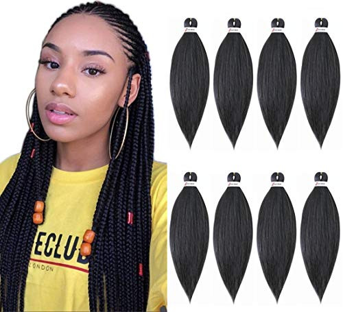 Pre Stretched Braiding Hair 26 Inch 8 PacksLot Braids Itch Free Hot Water Setting Synthetic Fiber Yaki Texture Black Crochet Braiding Hair Extension 26Inches #1B