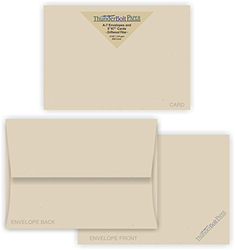 5X7 Blank Cards with A-7 Envelopes - Driftwood Tan Fiber - 25 Sets - Matching Pack Taupe Color - Invitations, Greeting, Thank Yous, Notes, Holidays, Weddings, Birthdays, Announcements - 80# Cardstock