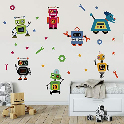 Runtoo Robots Wall Decals Educational Wall Art Stickers for Classroom Kids Boys Bedroom Wall Decor