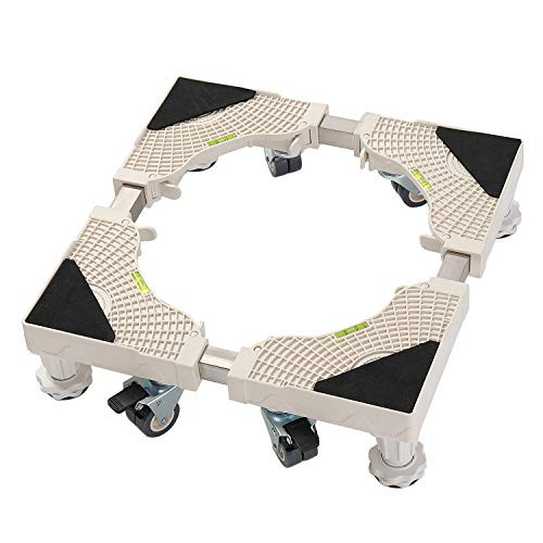 Furniture Dolly Roller Mobile Base Universal Functional Adjustable Movable Washer Dryer Dolly with 4 Locking Wheels for Washing Machine Stand Refrigerator Base Moving CartWhite