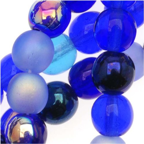 Czech Glass Druk Round 6mm Blue Tones Mix 50 Beads