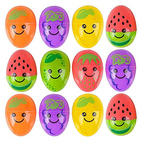 Fruit Easter Eggs - Pack of 12 2.5 Plastic Fruit Print Eggs for Easter Basket Fillers, Treasure Chest Stuffers, Novelty Toy, Party Supplies