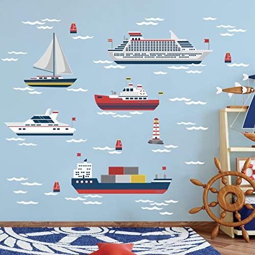 decalmile Nautical Sailboat Wall Decals Lighthouse Ships Wall Stickers Baby Nursery Kids Bedroom Wall Decor