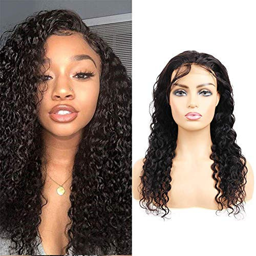 Closure Wigs Human Hair Water Wave 4X4 Lace Front Wigs For Black Women 150 Density Free Part Pre Plucked Hairline Unprocessed Virgin Human Hair 4X4 Closure Wigs With Baby Hair Natural Black 12 Inch