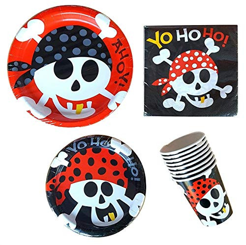 Ahoy Pirate Party Supplies Pack - for 16 Guests Including Dinner Plates, Dessert Plates, Cups, and Napkins