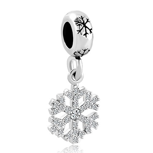 CharmSStory Snowflake Charm Clear Simulated Birthstone Synthetic Crystal Dangle Holiday Bead for Bracelets