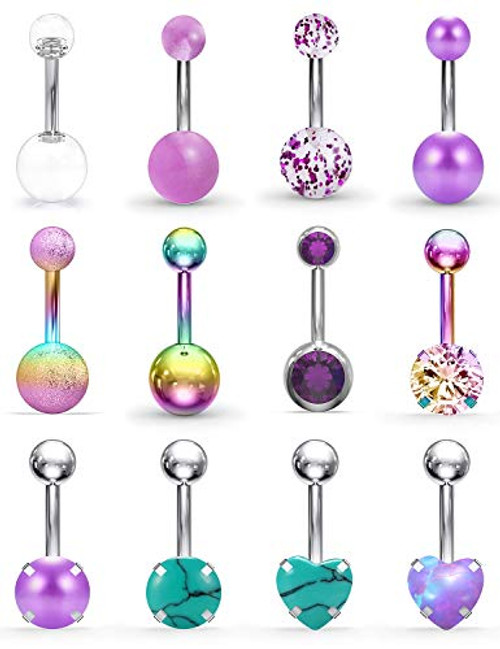 SCERRING Belly Button Rings 14G Stainless Steel Navel Belly Earring CZ Heart Opal Navel Ring Barbell Body Piercing Jewelry 12PCS Rainbow SCERRING Belly Button Rings 14G Stainless Steel Navel Belly Earring CZ Heart Opal Navel Ring Barbell Body Piercing Jewelry 12PCS Rainbow