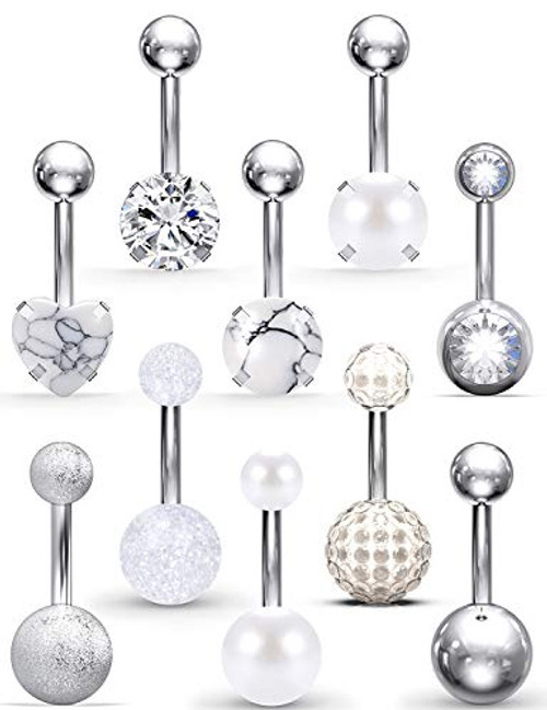 SCERRING Belly Button Rings 14G Stainless Steel Navel Belly Earring CZ Heart Opal Navel Ring Barbell Body Piercing Jewelry 10PCS Silver SCERRING Belly Button Rings 14G Stainless Steel Navel Belly Earring CZ Heart Opal Navel Ring Barbell Body Piercing Jewelry 10PCS Silver