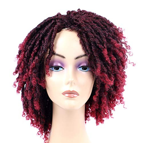 Short Ombre Dreadlock Afro Hair Wig Braided Crochet Twist Hair Short Curly Heat Resistant Synthetic braided wigs for black women 1Bburg