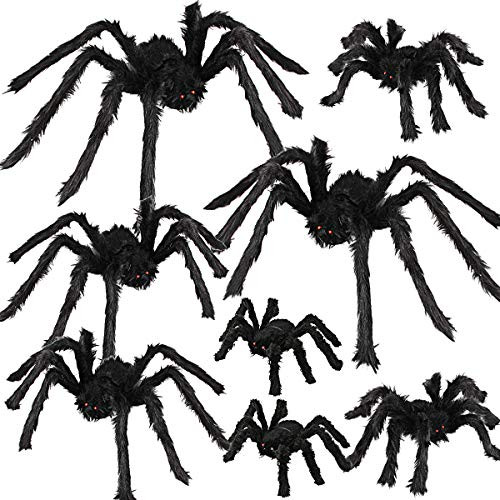 Dreampark Halloween Spider Decorations 8 Pcs Realistic Hairy Spiders Set Scary Spider Props for Indoor Outdoor and Yard Creepy Decor