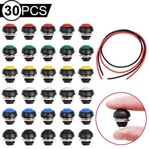 DAOKI 30PCS Waterproof Momentary Push Button Switch PBS33B 12mm Spst 2 PIN ONOff 6 Color Mini Switch for DIY  24AWG Wire