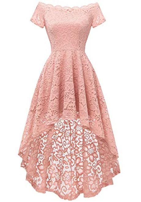 Dressystar Womens Lace Cocktail Dress HiLo Off Shoulder Bridesmaid Swing Formal Party Dress 0042 Blush S