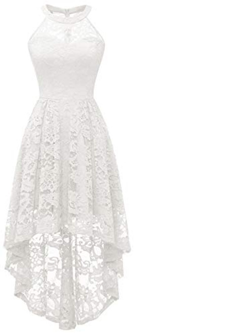 Dressystar Womens Halter Floral Lace Cocktail Dress HiLo Bridesmaid Party Dress with Sheer Neckline 2028 White XL