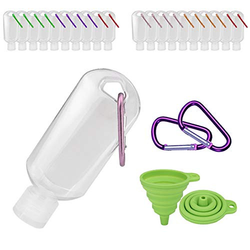 DARUNAXY Travel Plastic Clear Keychain Refillable Bottles Portable Convenient Mini Travel bottles Leakproof Empty Squeeze Containers Flip Cap TSA Approved Buckle Random Color50ml17oz 20 PC