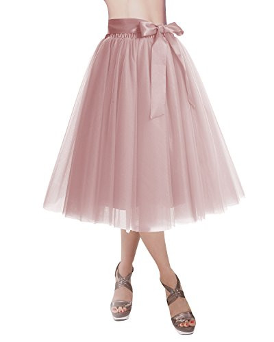 DRESSTELLS Knee Length Tulle Skirt Tutu Skirt Evening Party Gown Prom Formal Skirts Blush LXL