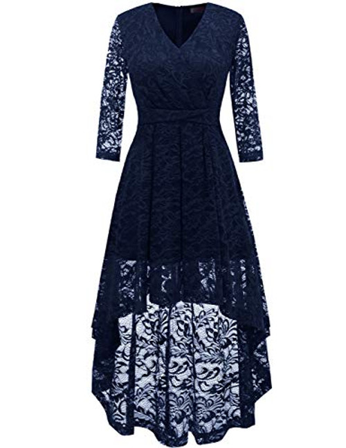 DRESSTELLS Womens Vintage Floral Lace 34 Sleeves Dress HiLo Cocktail Party Swing Dress Navy L