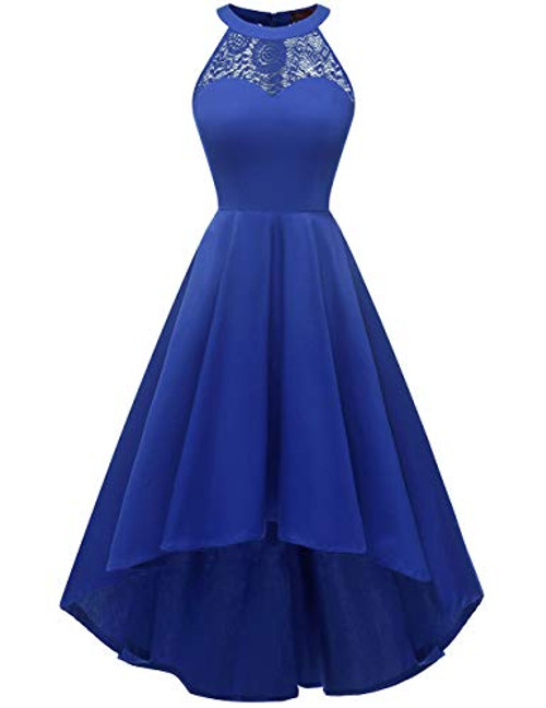 DRESSTELLS Womens Vintage 50s Bridesmaid Halter Floral Lace Cocktail Prom Party HiLo Dress RoyalBlue DRESSTELLS Womens Vintage 50s Bridesmaid Halter Floral Lace Cocktail Prom Party HiLo Dress RoyalBlue