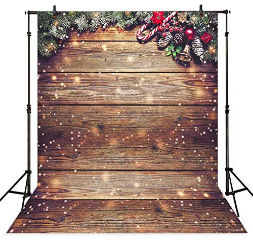 Dudaacvt 6X8ft Snowflake Gold Glitter Christmas Wood Wall Photography Backdrop Xmas Rustic Barn Vintage Wooden Floor Background for Kids Portrait D229