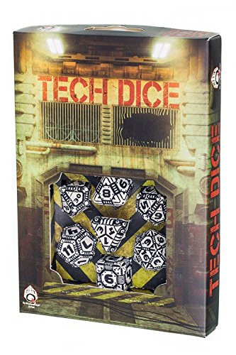 Q Workshop QWOTEC02 Qworkshop 7 Piece Tech Dice Set, White and Black, Multi-Color