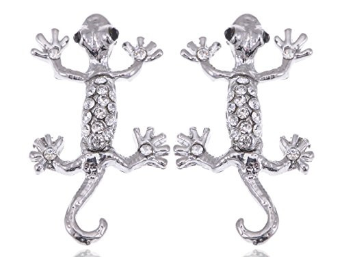 Alilang Womens Silvery Tone Clear Rhinestones Lizard Gecko Stud Earrings Alilang Womens Silvery Tone Clear Rhinestones Lizard Gecko Stud Earrings