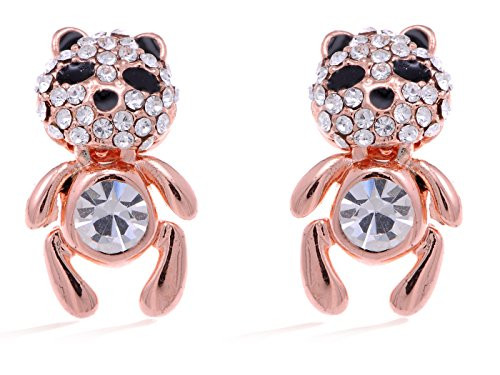 Alilang Rose Golden Tone Clear Rhinestone Cute Panda Teddy Bear Stud Earrings Alilang Rose Golden Tone Clear Rhinestone Cute Panda Teddy Bear Stud Earrings