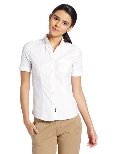 Lee Uniforms Juniors Short Sleeve Stretch Oxford Blouse White Large