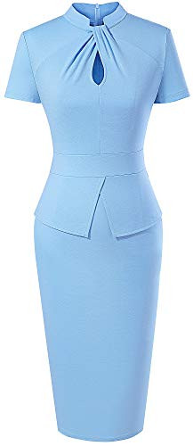 HOMEYEE Womens Retro Peplum Business Church Dress B581Light Blue10