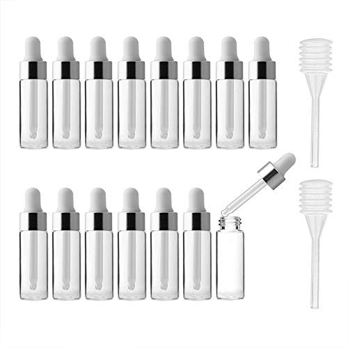 Enslz 5ML Dropper Bottles Empty Refillable Transparent Glass Essential Oil Bottles Perfume Cosmetic Liquid Aromatherapy Lotion Sample Storage Containers Vials Eye Dropper Dispenser Set of 15 5ml