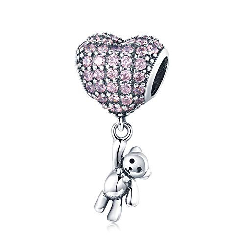 BAMOER 925 Sterling Silver Romantic Pink CZ Heart Bear Bead Charms for Women DIY Snake Bracelet Necklace Jewelry BAMOER 925 Sterling Silver Romantic Pink CZ Heart Bear Bead Charms for Women DIY Snake Bracelet Necklace Jewelry