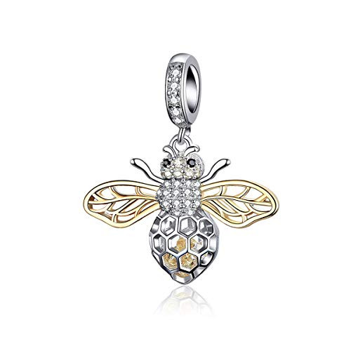 BAMOER Bee Charm Sterling Silver Honey Bee Charm for Bracelet Necklace DIY Making Jewelry Bee Pendant for Women
