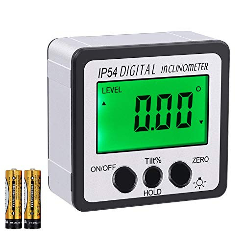 AUTOUTLET Digital Angle Finder Inclinometer with Magnetic Based Green Backlight Protractor 4x90°Level Box Bevel Gauge inFTmmmIP54 WaterproofSilver