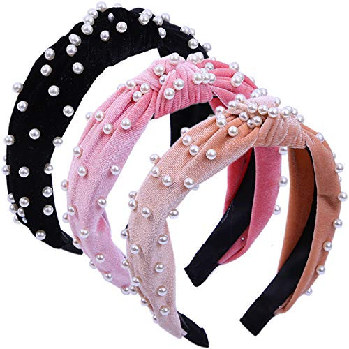 Elcoho 3 Pieces Velvet Pearls Headband Wide Hair Hoop Vintage Knot Turban Hairband Women Twisted Headwear Elastic Head Wrap with Faux Pearl for Girl Woman Hair Accessories Elcoho 3 Pieces Velvet Pearls Headband Wide Hair Hoop Vintage Knot Turban Hairband Women Twisted Headwear Elastic Head Wrap with Faux Pearl for Girl Woman Hair Accessories