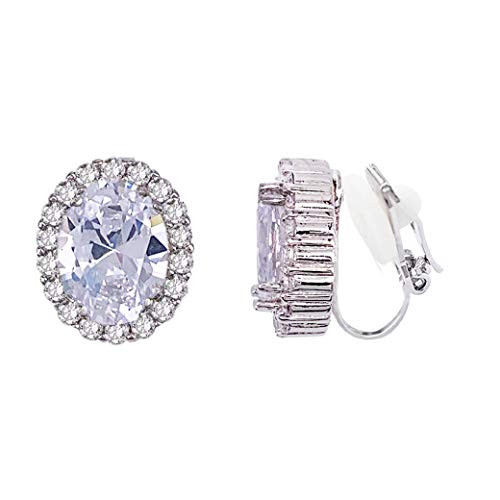 SELOVO Clear White Zircon Crystal Non Pierced Clip on Stud Earrings Silver Tone