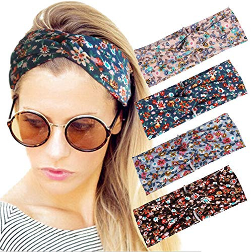 4 Pack Women Headband Boho Floal Style Criss Cross Head Wrap Hair Band Style8 4 Pack Women Headband Boho Floal Style Criss Cross Head Wrap Hair Band Style8
