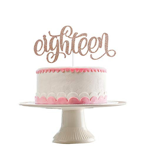 Rose Gold Glittery Eighteen Cake Topper 18th Birthday Party Decorations 18th Anniversary Party Decor 18th Birthday Cake Decor