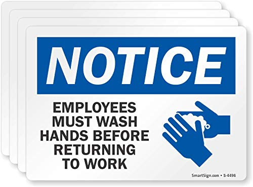 SmartSign Notice  Employees Must Wash Hands Before Returning to Work Hand Washing Label  35 x 5 Laminated Vinyl Pack of 4