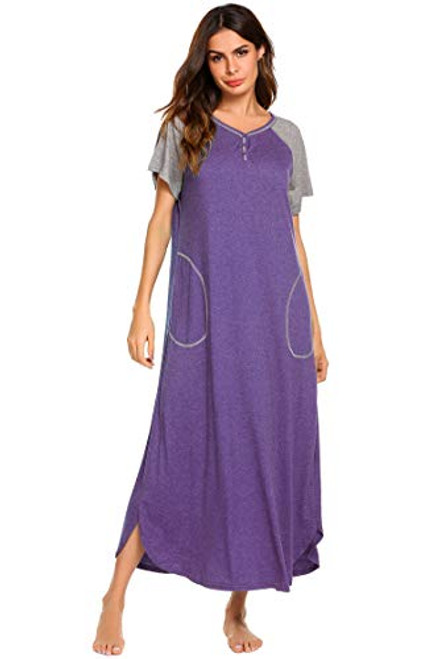 Ekouaer Womens Sleepshirts Long Night Gown Sleepwear Apurple XXLarge