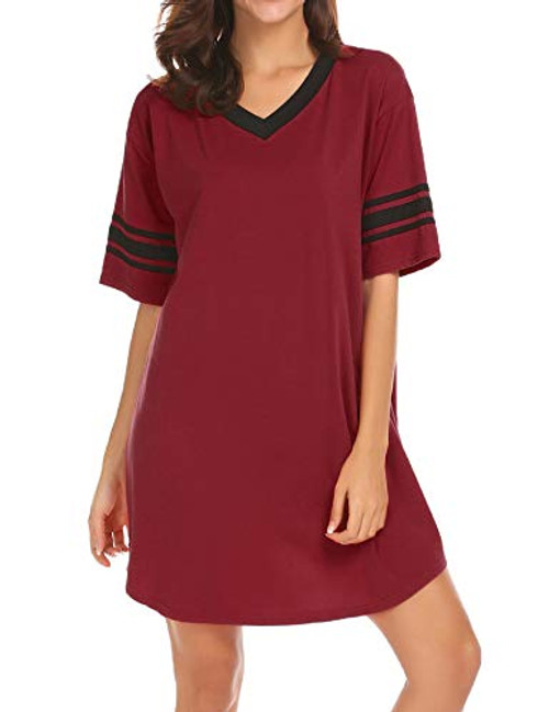 Ekouaer Womens Nightgown Cotton Sleep Shirt V Neck Short Sleeve Loose Comfy Pajama Sleepwear SXXL
