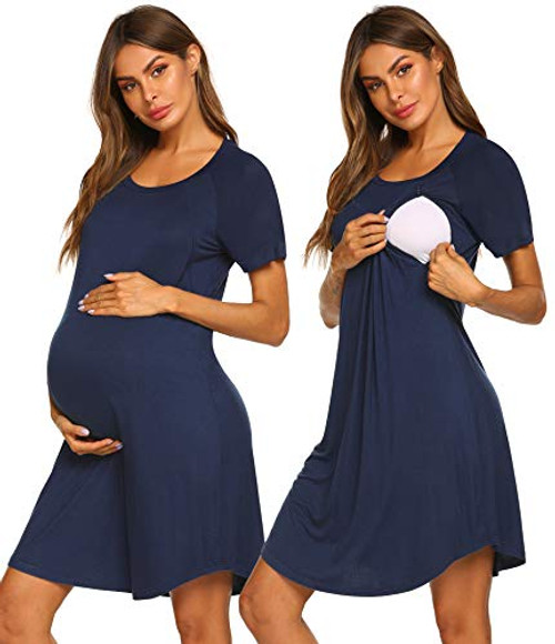 Ekouaer Womens Maternity Sleepwear Dress Nursing Nightgown for Breastfeeding Short Sleeve Nursing Nightshirt Sleepshirts L Ekouaer Womens Maternity Sleepwear Dress Nursing Nightgown for Breastfeeding Short Sleeve Nursing Nightshirt Sleepshirts L