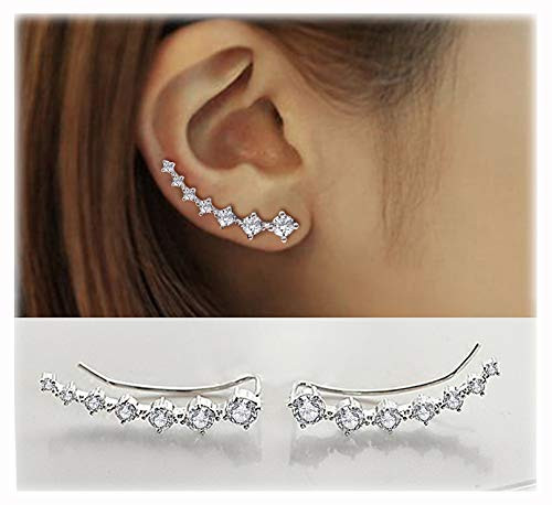7 Crystals Ear Cuffs Hoop Climber S925 Sterling Silver Earrings Hypoallergenic Earring White 7 Crystals Ear Cuffs Hoop Climber S925 Sterling Silver Earrings Hypoallergenic Earring White