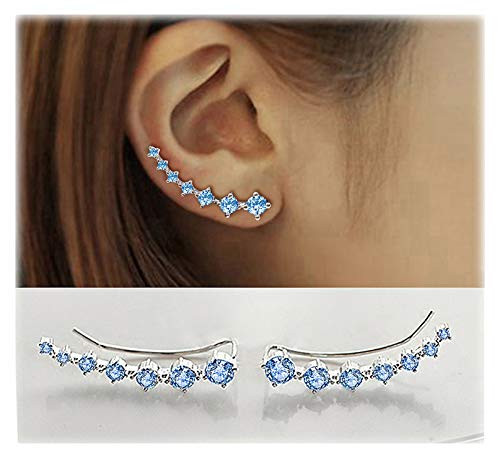 7 Crystals Ear Cuffs Hoop Climber S925 Sterling Silver Earrings Hypoallergenic Earring Light Blue 7 Crystals Ear Cuffs Hoop Climber S925 Sterling Silver Earrings Hypoallergenic Earring Light Blue