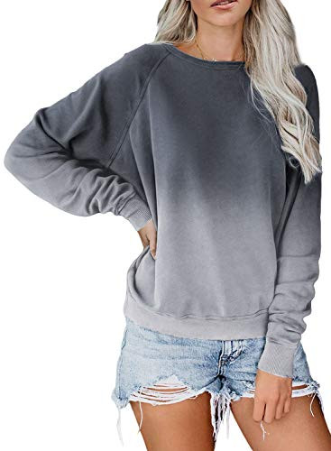Eytino Women Long Sleeve Casual Colorblock Tie Dye Print Pullover SweatshirtsXXLarge Gray