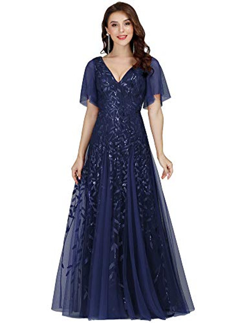 EverPretty Womens Deep VNeck Formal Party Gowns Embroidery Applqiues Cockatil Dress Navy Blue US10