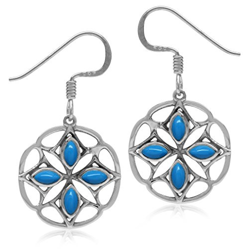 Silvershake Created Blue Turquoise 925 Sterling Silver Southwest Inspired Circle Dangle Hook Earrings Silvershake Created Blue Turquoise 925 Sterling Silver Southwest Inspired Circle Dangle Hook Earrings